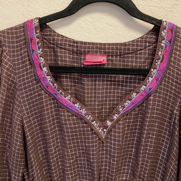 Free People Bohemian Style Embroidered V-Neck Sequined Blouse - Picture 7 of 8